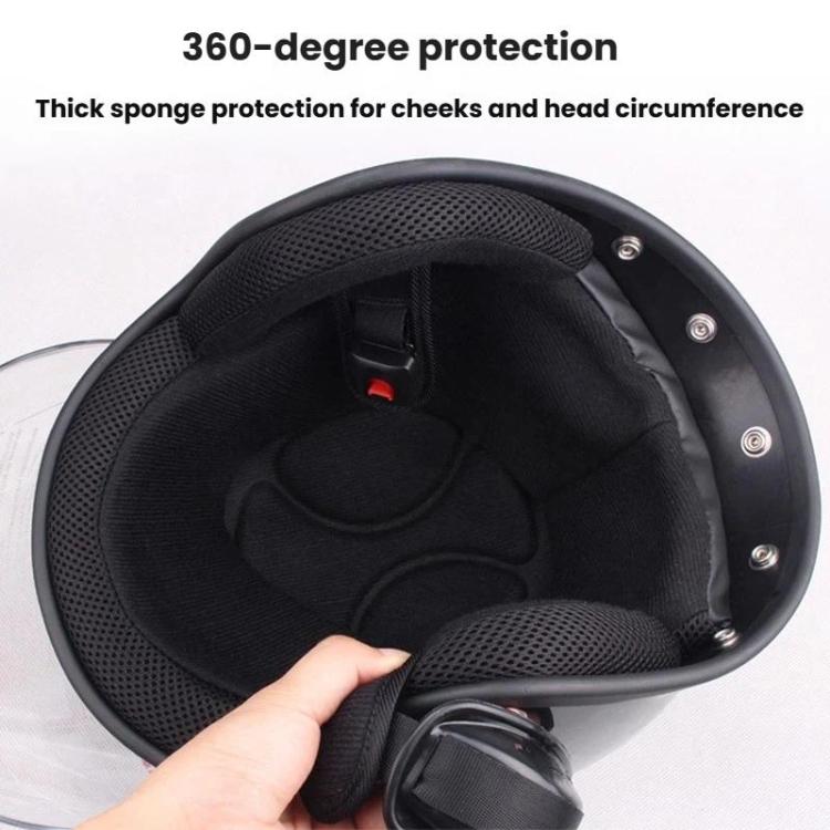 Black safety helmet interior with padded liner and textured ear/cheek area