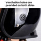 Black face shield area with circular ventilation holes on both sides