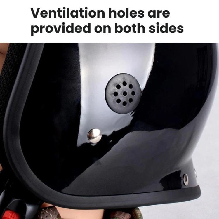 Black face shield area with circular ventilation holes on both sides