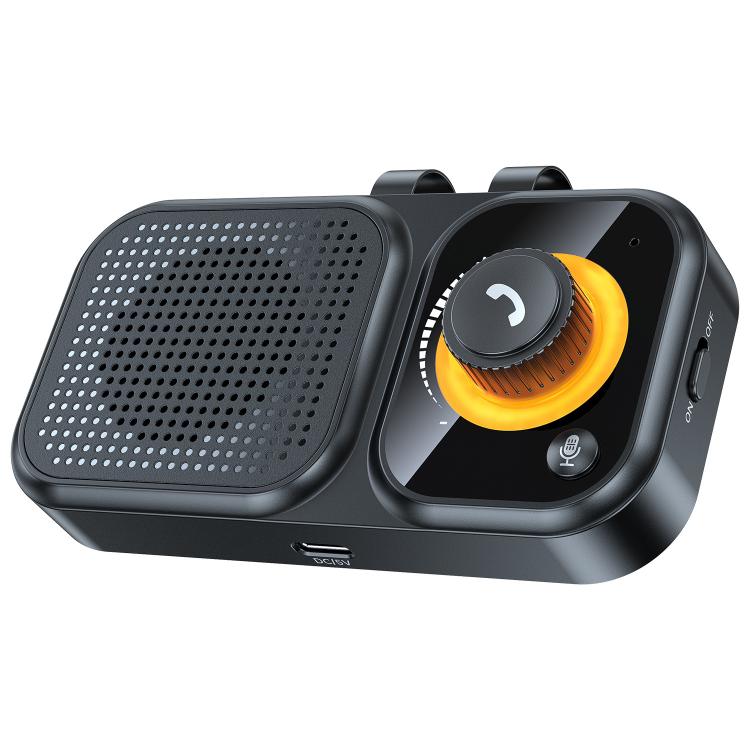 Sun visor Bluetooth car speaker with dual speaker grilles and orange control dial
