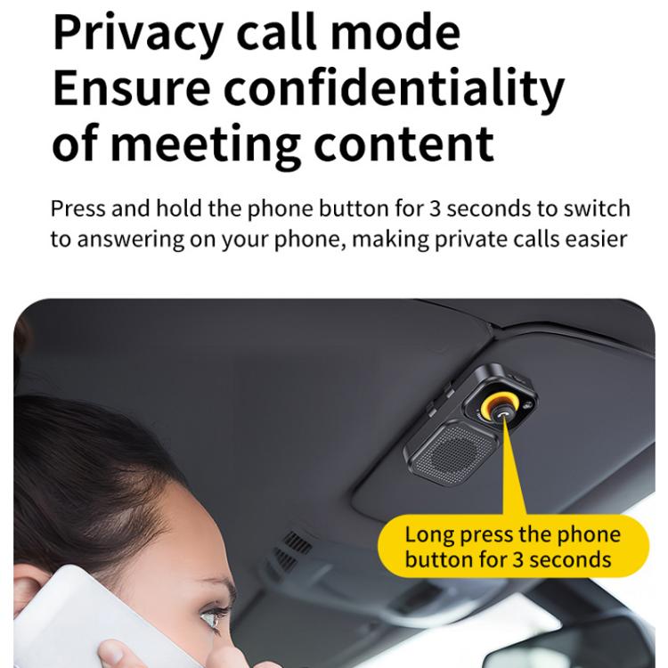 Black visor-style Bluetooth car speaker with privacy call mode button area