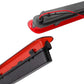High-mounted brake light close-up with red lens and black mounting base