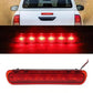 High-mounted brake light with red lens and illuminated LED grid