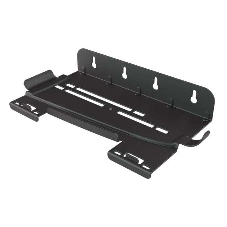 Black wall-mount console organizer rack with controller hooks and support arms