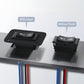 Black rocker switch with panel and without-panel views, 4-pin terminals