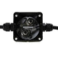 Car battery cut-off switch base with exposed metal terminals inside black housing