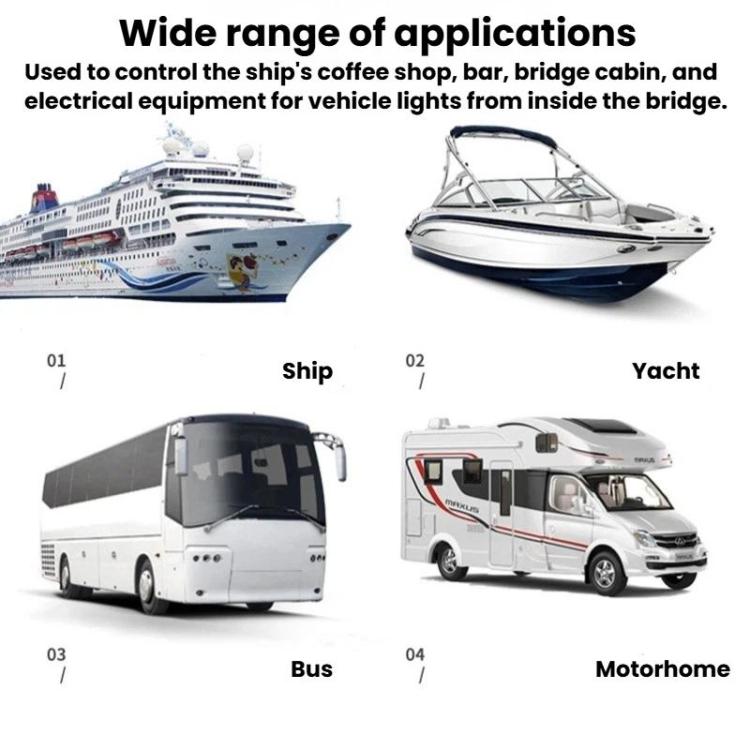 Infographic for a vehicle power cutoff switch used on ship, yacht, bus, and motorhome