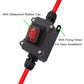 IP67 waterproof power switch junction box with rubber cap, red rocker, and fixing holes