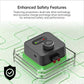 Electric dog fence transmitter with enhanced safety design in a transparent protective housing