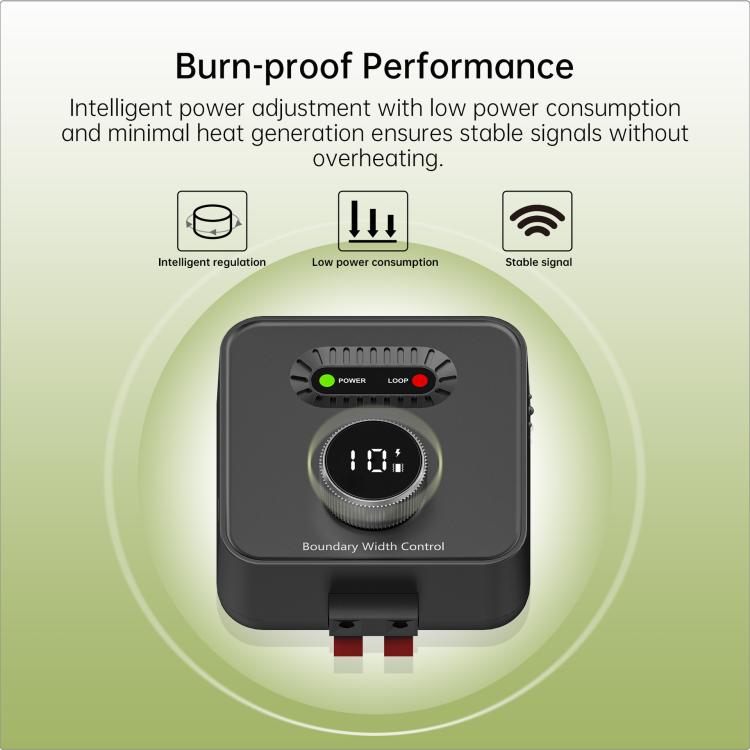 Electric dog fence transmitter for burn-proof operation, showing power loop control dial