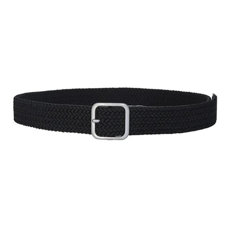 Woven canvas belt with square buckle, black textured weave
