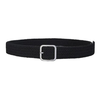 Woven canvas belt with square buckle, black textured weave