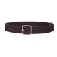 Woven canvas belt with square buckle, dark brown textured weave