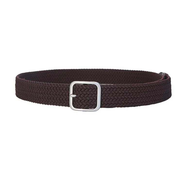 Woven canvas belt with square buckle, dark brown textured weave
