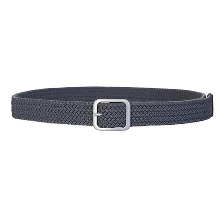 Woven canvas belt with square buckle, gray textured weave