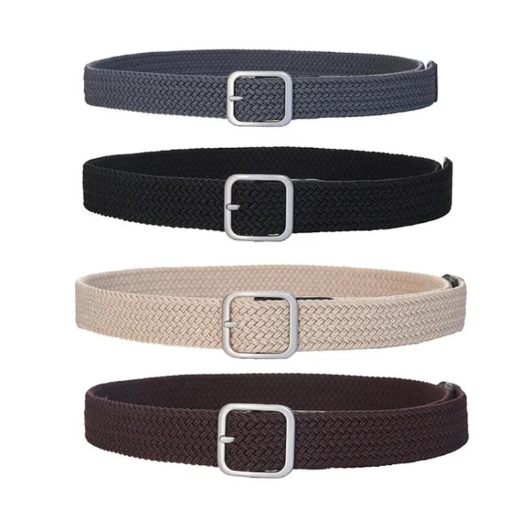Woven canvas belts with square buckles in black, beige, brown, and gray