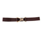 Brown woven waist belt with triangle buckle and gold-tone clasp