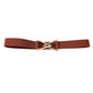 Rust-brown woven waist belt with triangle buckle and gold-tone clasp
