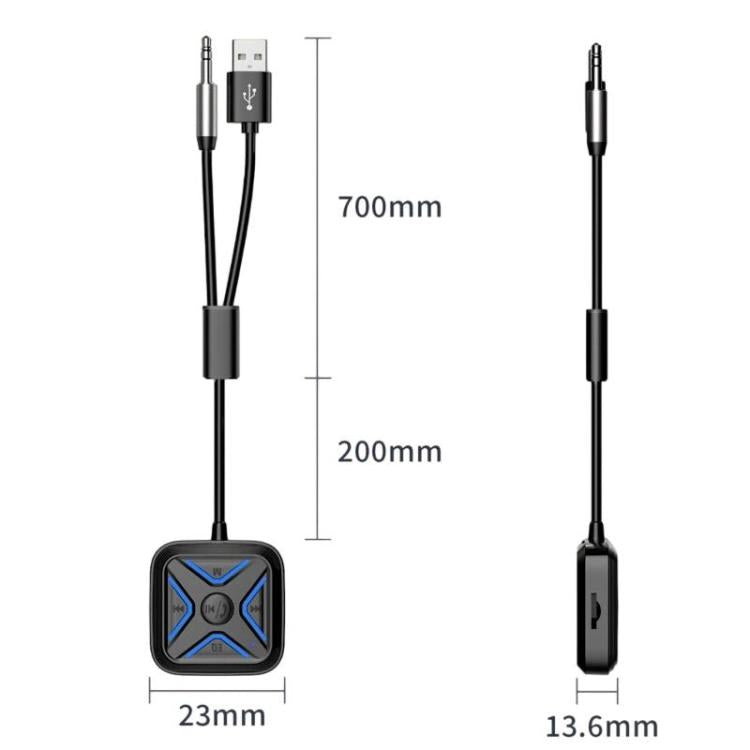 Bluetooth AUX audio receiver with long black cable and compact inline module
