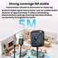 Black Bluetooth audio receiver with blue-lit X control panel and connected cable