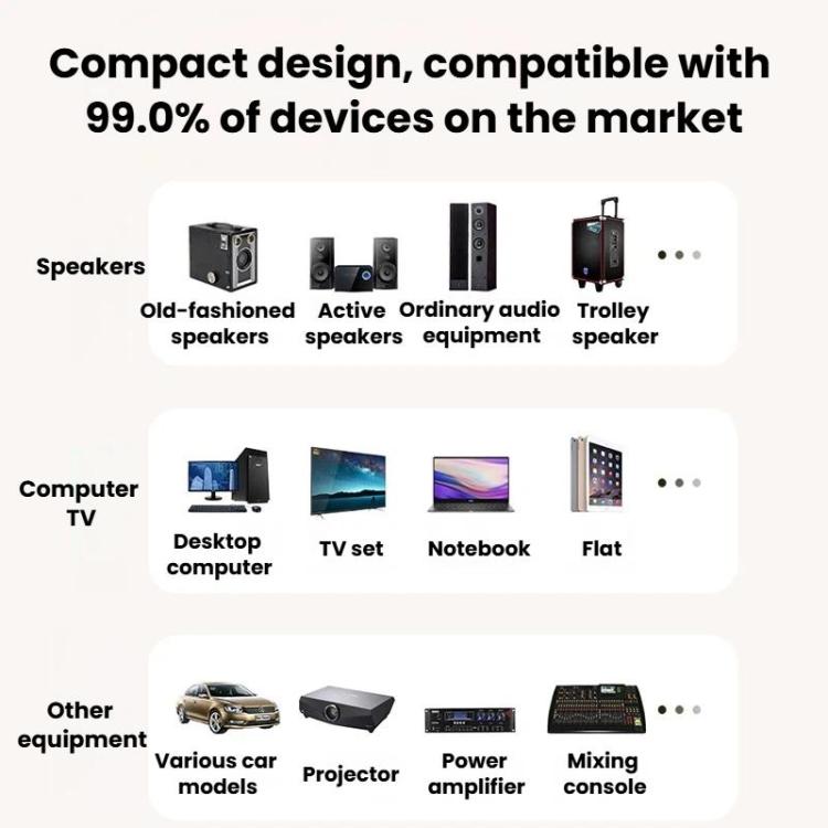 Compact Bluetooth audio adapter with digital display for speakers, TV, and computers.