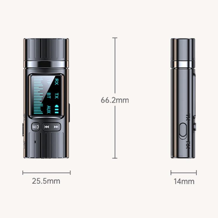 Slim Bluetooth audio adapter size diagram showing overall dimensions of the device.