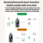 Bluetooth audio adapter with LED display and mode buttons, shown with receive and launch modes