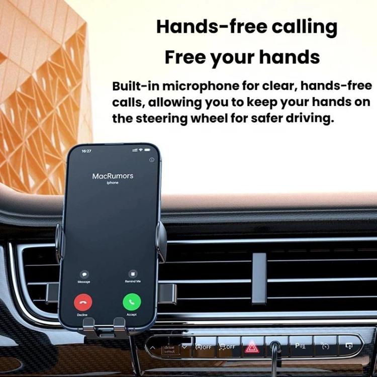 Bluetooth audio adapter with built-in microphone, shown docked near a car air vent