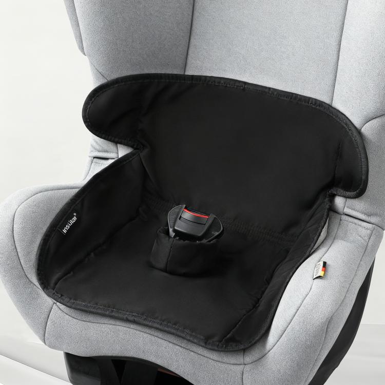 Black waterproof car seat protector pad with child seatbelt slot