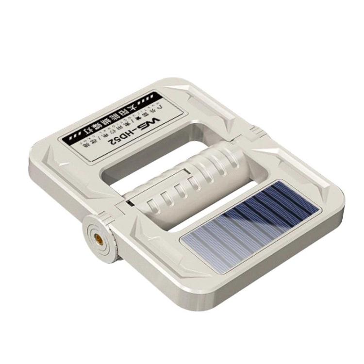 Foldable solar camping lantern, white body with open solar panel and central light pod