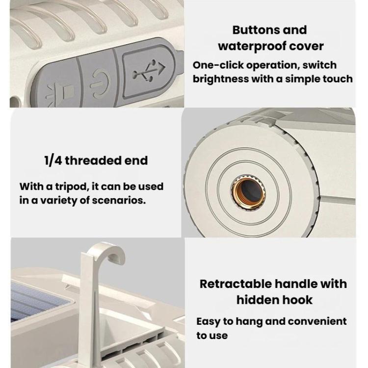Foldable solar lantern with waterproof buttons, retractable handle, and threaded mounting end