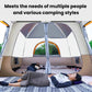 Portable folding sun and rain shelter tent interior with open front arch