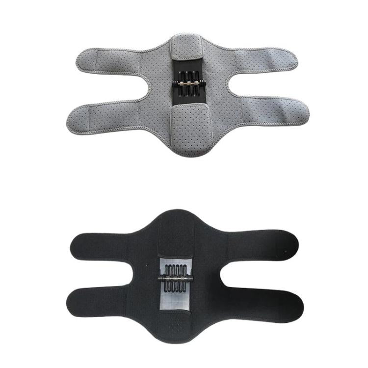 Two knee braces laid flat: gray and black with central patella support pad