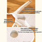 Beige four-hole nonstick frying pan close-up of speckled surface and wooden handle