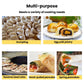 Multi-purpose cooking collage with dumplings and pastries on plates