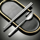 Silver stainless steel square chopsticks with matching pointed spoon