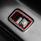 Close-up of car height adjustment decorative sticker with red outlined rectangular frame