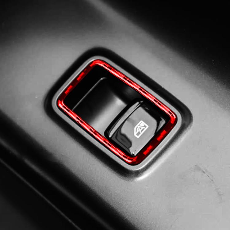Close-up of car height adjustment decorative sticker with red outlined rectangular frame