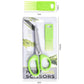 Green scallion scissors with multi-blade stainless head, shown in blister package.