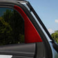 Red carbon-fiber style rear door panel decorative stickers installed on car