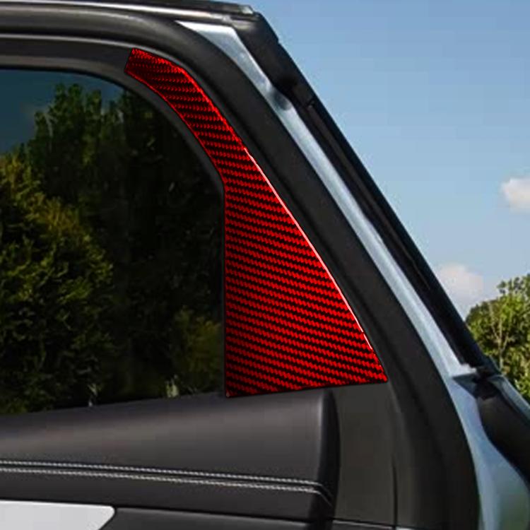 Red carbon-fiber style rear door panel decorative stickers installed on car