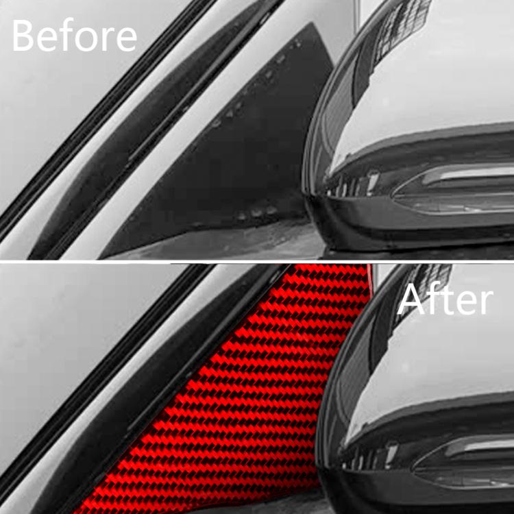 Red carbon-fiber A-pillar decorative stickers on car door trim