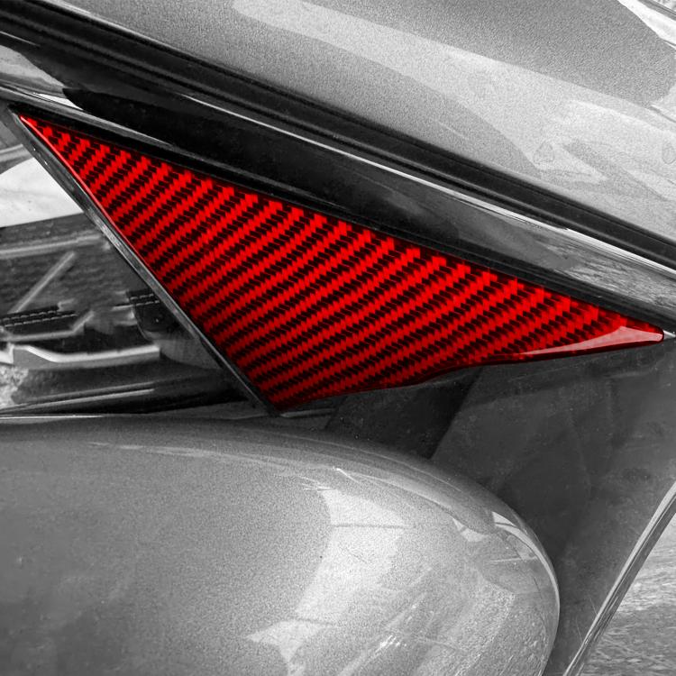 Red carbon-fiber A-pillar decorative sticker on car door trim