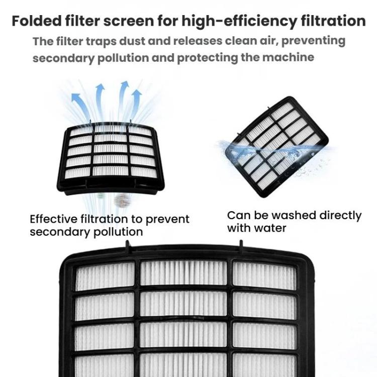Pair of vacuum filter screens with pleated grid and protective frame
