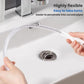 Flexible spiral pipe cleaning rod with white grip held near sink drain