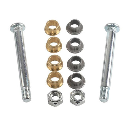 Door hinge bushing repair kit with two steel pins and bronze plus black bushings