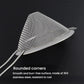 Stainless steel fine-mesh oil strainer with rounded corners and looped handle