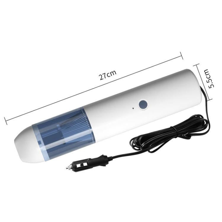 White handheld car vacuum cleaner with transparent dust bin and power cord