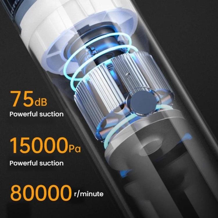 Close-up of handheld car vacuum cyclonic suction chamber with rotating airflow blades