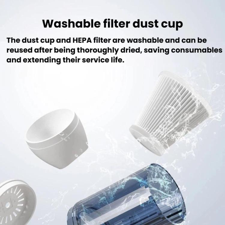 Washable dust cup and HEPA filter insert for handheld car vacuum cleaner